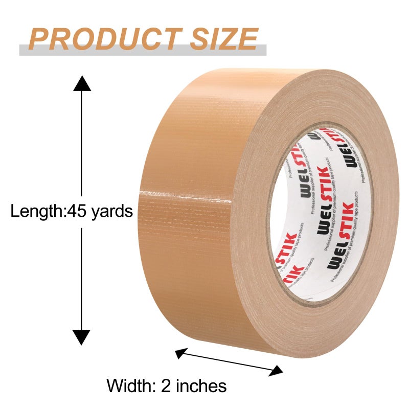WELSTIK Professional Grade Tan Duct Tape, Waterproof Duct Cloth Fabric,Brown Duct Tape for Photographers,Repairs, DIY, Crafts, Indoor & Outdoor Use (2 Inch X 45 Yards) - Image 2